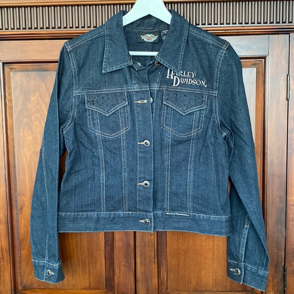 💜 Host Pick 💜 Harley Davidson Eagle heavily embellished jean jacket beading - Picture 2 of 16